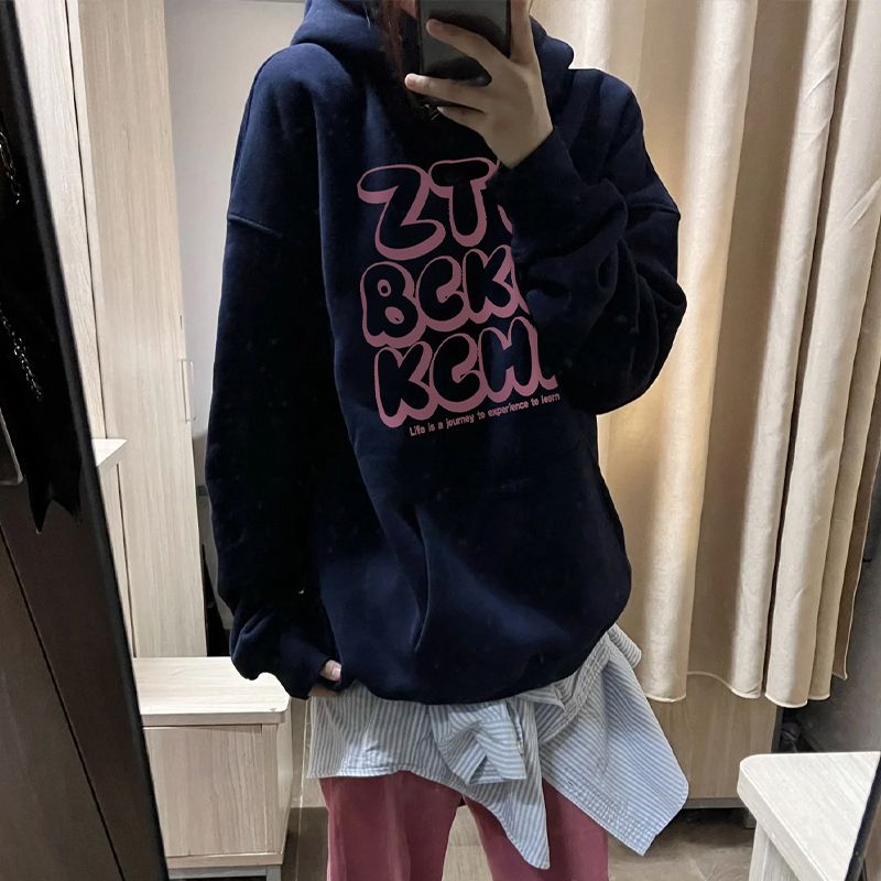 100%重磅純棉美式復古設計感連帽衛衣女2023春秋薄款oversize外套