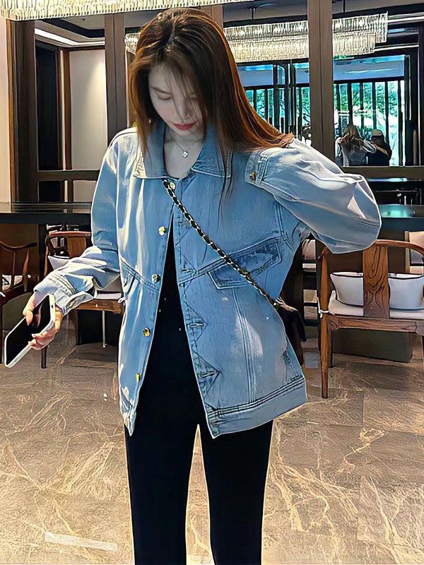 European retro distressed long-sleeved lapel denim jacket for women, autumn temperament, versatile, casual, loose, fashionable and chic tops