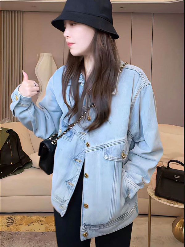 European retro distressed long-sleeved lapel denim jacket for women, autumn temperament, versatile, casual, loose, fashionable and chic tops