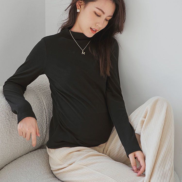 Bottoming shirt for pregnant women, half turtleneck German velvet T-shirt, women's early autumn suit, new winter warm inner layer, elastic long-sleeved top