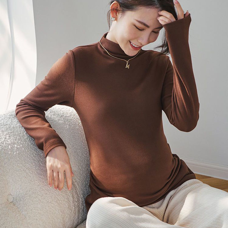 Bottoming shirt for pregnant women, half turtleneck German velvet T-shirt, women's early autumn suit, new winter warm inner layer, elastic long-sleeved top