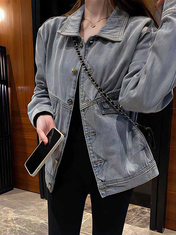 European retro distressed long-sleeved lapel denim jacket for women, autumn temperament, versatile, casual, loose, fashionable and chic tops