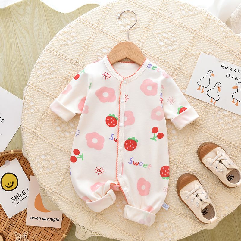 Baby jumpsuit pure cotton long-sleeved spring and autumn cute baby clothes boneless baby clothes newborn pajamas crawler clothes