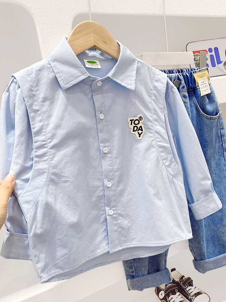 Boys' shirts  spring and autumn new style small and medium-sized children's cotton boys' long-sleeved shirts, fashionable autumn clothing