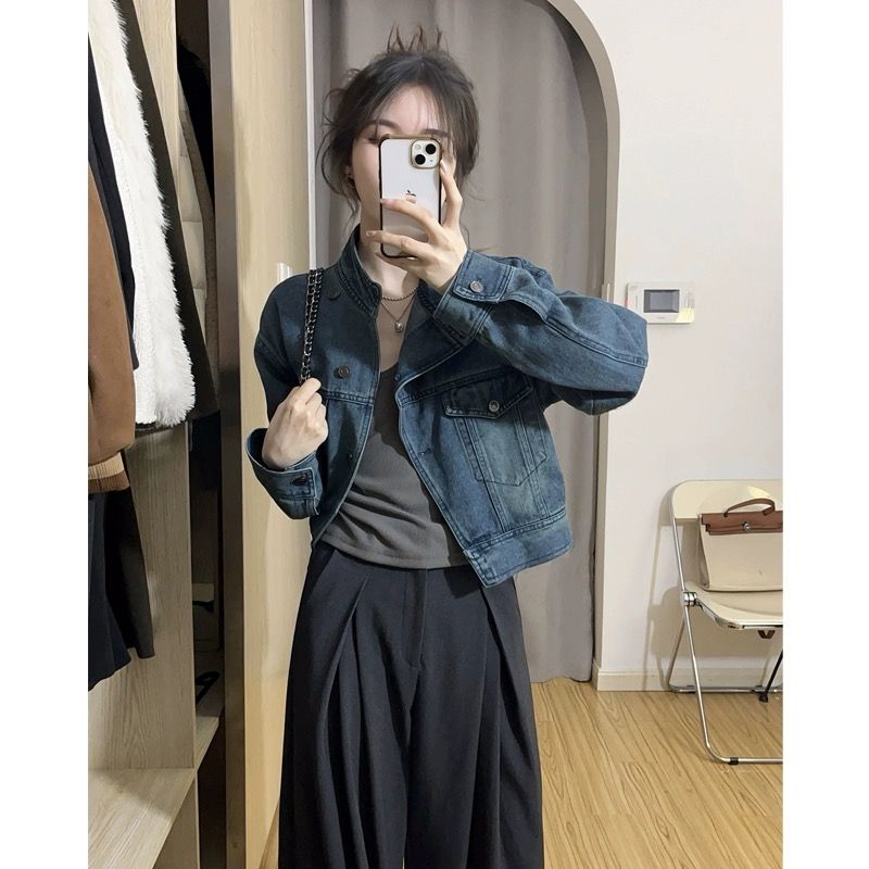 復古牛仔外套女裝夏季2023新款設計感小眾寬鬆短款休閒長袖夾克潮