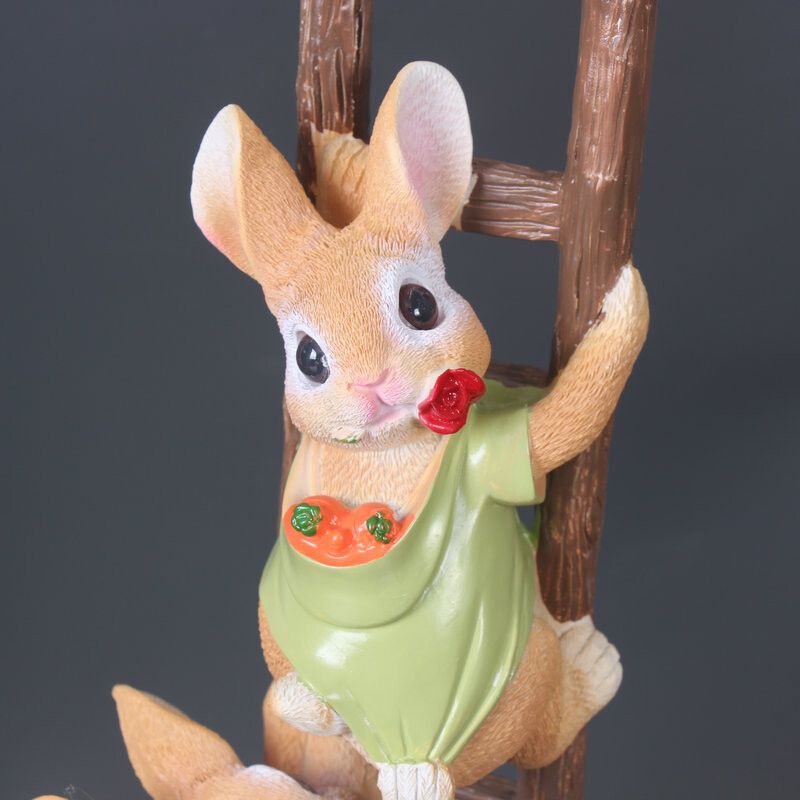 可爱爬梯小兔子攀登兔子庭院阳台民宿造景花盆装饰树脂工艺品