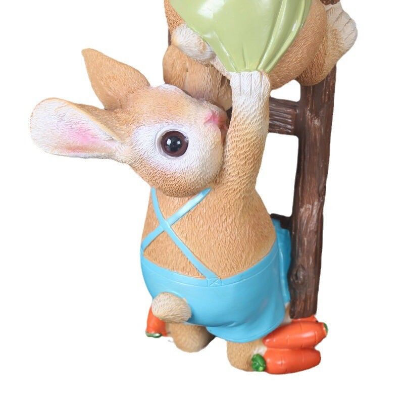 可爱爬梯小兔子攀登兔子庭院阳台民宿造景花盆装饰树脂工艺品