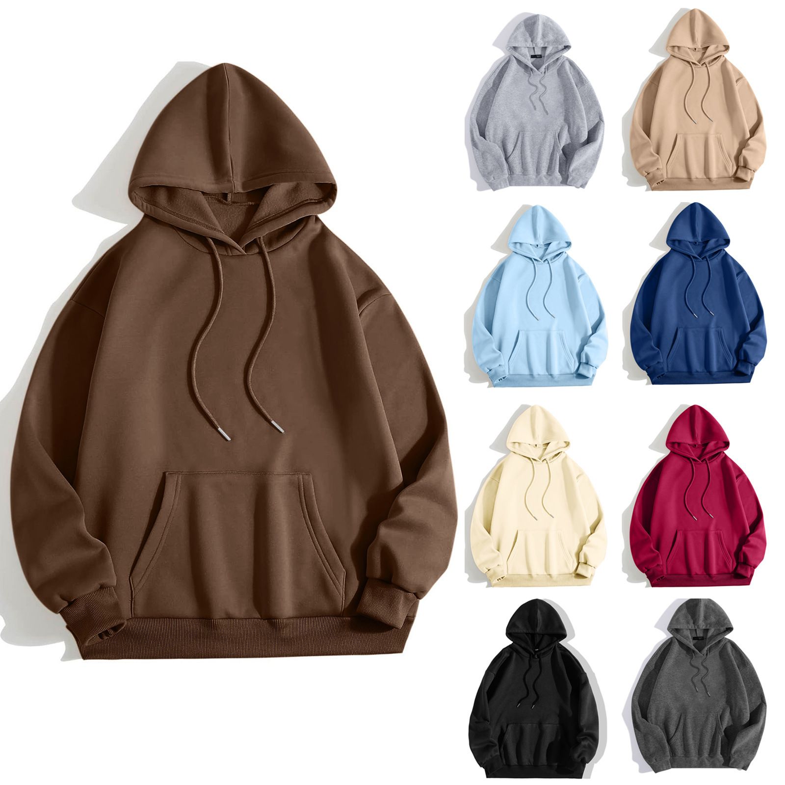 2024 autumn and winter new loose fit hooded solid color hoodie casual couple's shirt_voghion.com