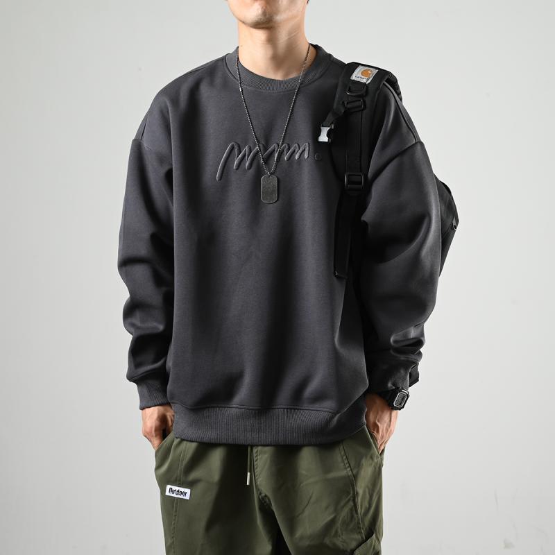 XGI embroidered sweatshirt men's spring and autumn trendy Japanese retro hooded top autumn versatile round neck loose jacket trendy