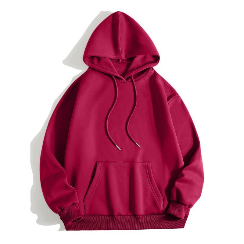 2024 autumn and winter new loose fit hooded solid color hoodie casual couple's shirt_voghion.com