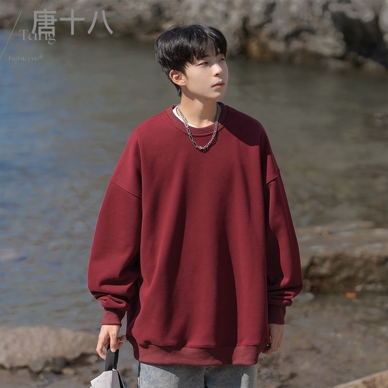 日系復古衛衣男秋季新款重磅潮牌套頭上衣服百搭寬鬆休閒無帽外套