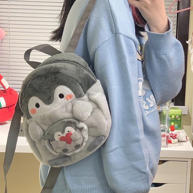 Penguin cartoon backpack female cute jk girl backpack doll bag pain bag doll plush mini small school bag