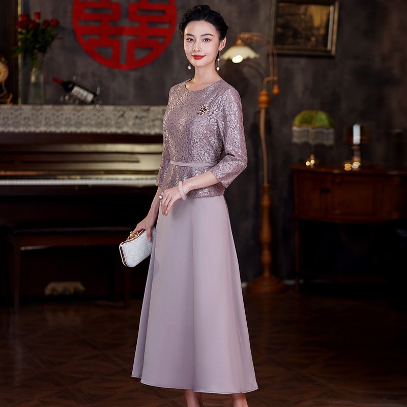 新中式蕾丝旗袍年轻款高端气质妈妈婚宴礼服假两件春秋装平时可穿
