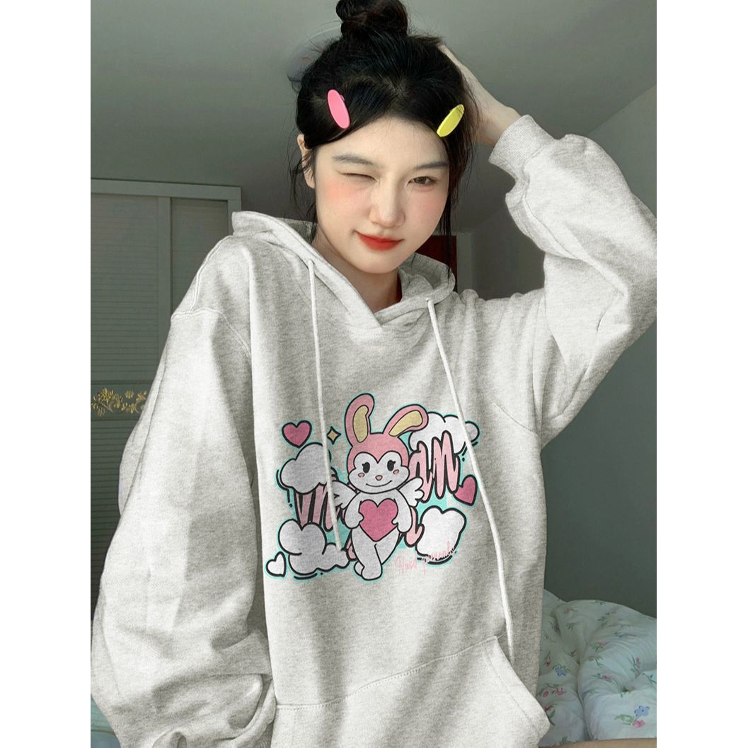 100%重磅純棉美式hiphop連帽衛衣女2023春秋薄款寬鬆bf慵懶風外套