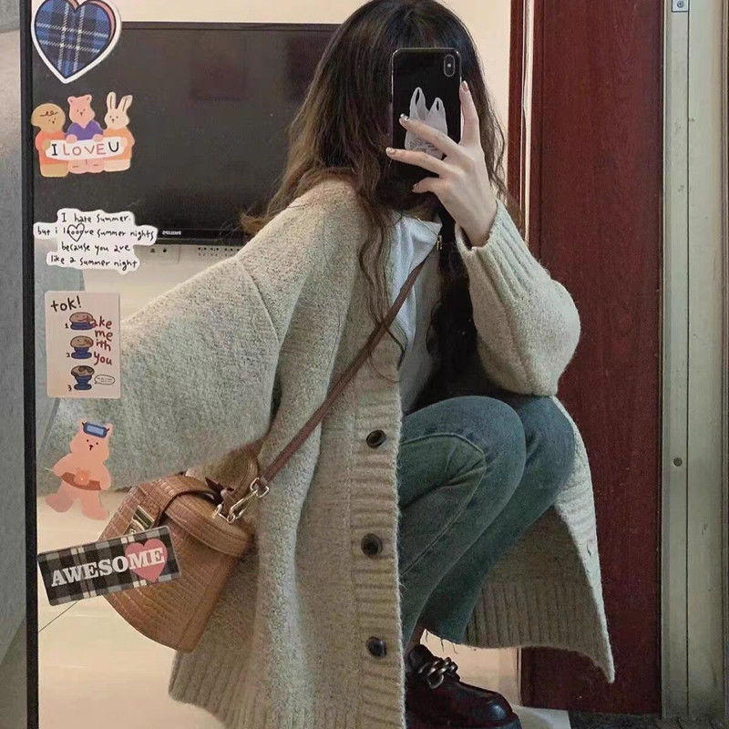 法式初戀奶fufu軟糯慵懶風開衫毛衣外套秋冬裝多巴胺加厚針織衫女
