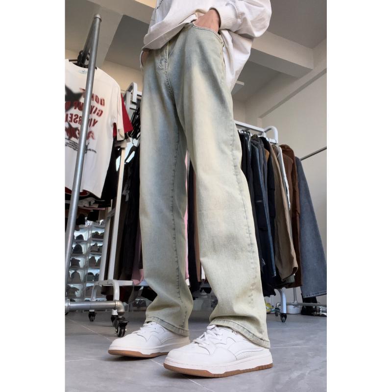 American retro summer loose jeans for men American high street style slightly elastic fabric pants for boys K123