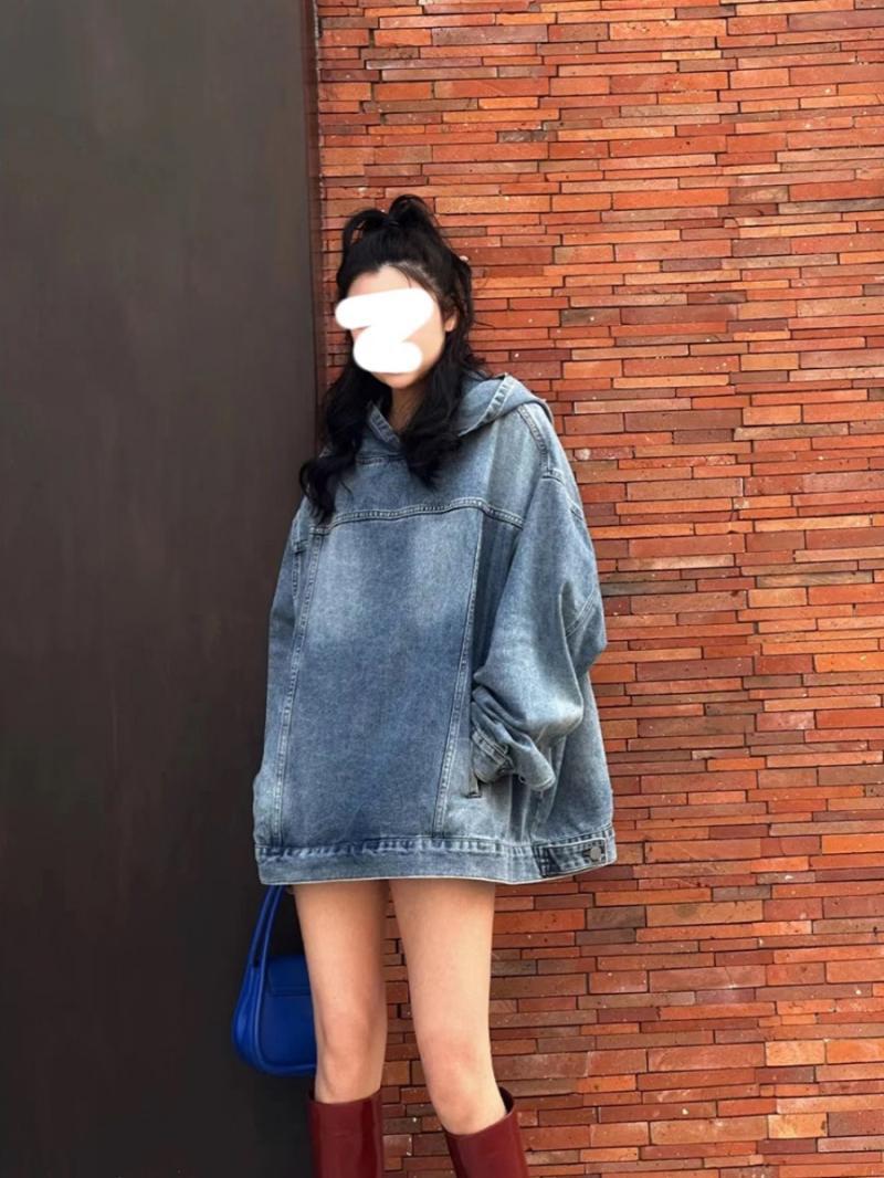 美式復古情侶裝連帽設計感牛仔衛衣外套女韓版寬鬆帥氣套頭夾克潮