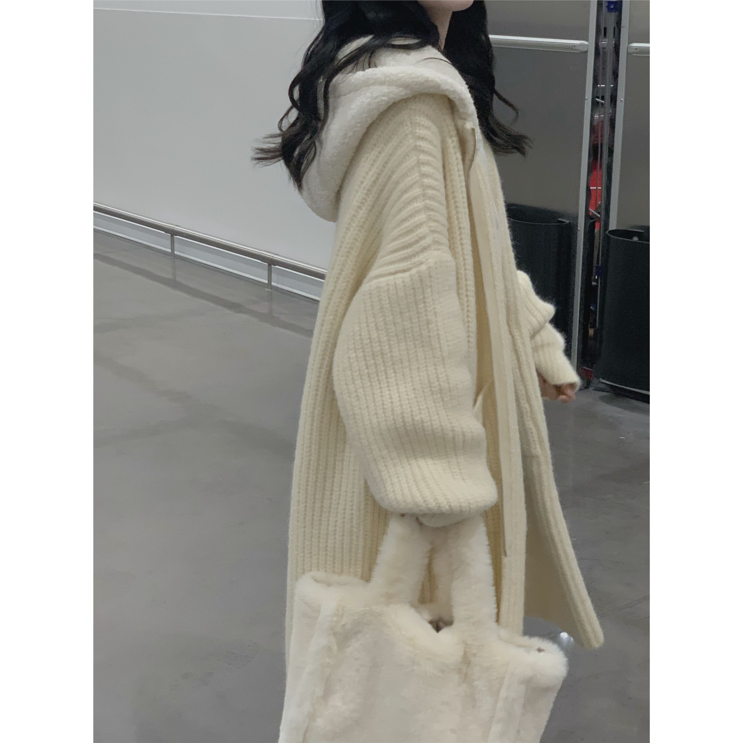 新款時尚溫柔系連帽毛衣女秋冬外套韓版氣質穿搭加厚長款針織開衫