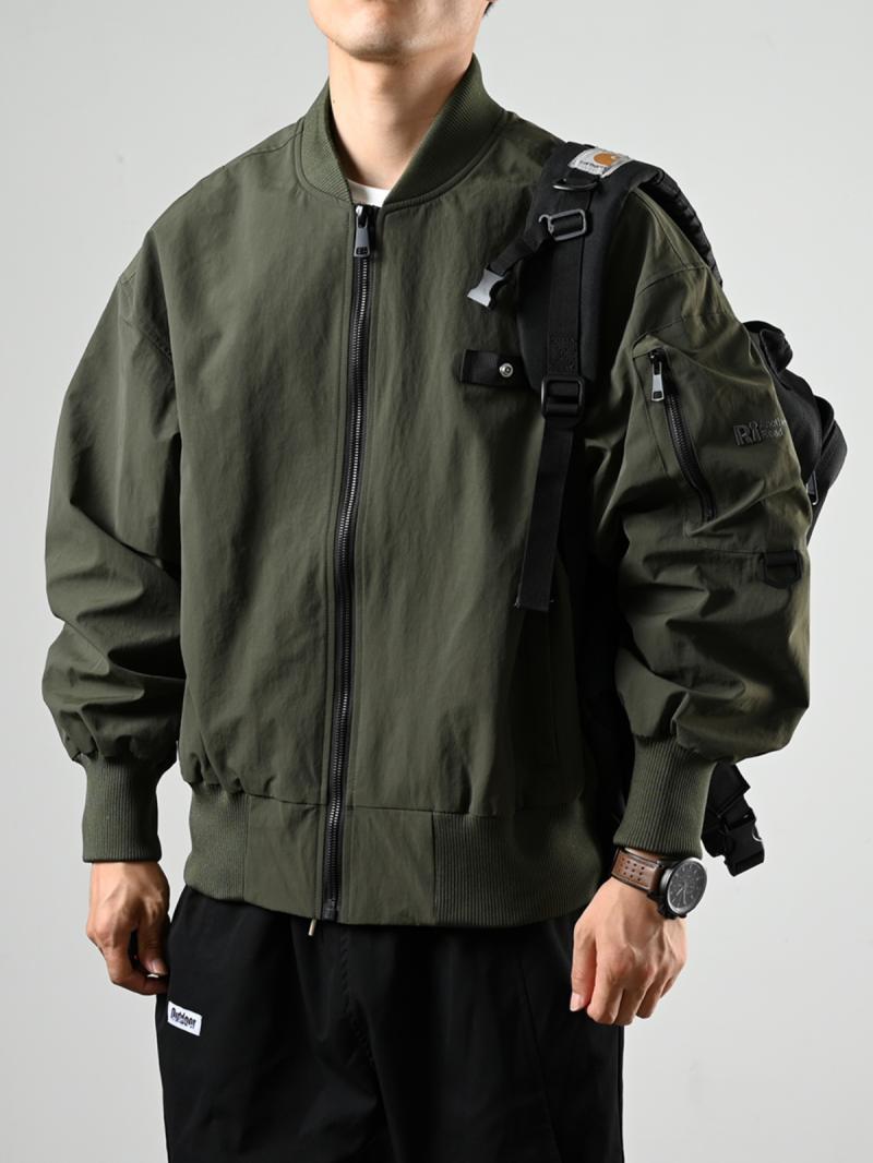 XGI Japanese fashion brand solid color stand-up collar bomber jacket men's spring and autumn retro loose pocket decoration baseball uniform