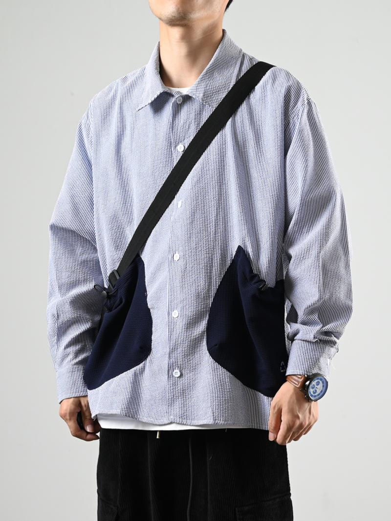 XGI trendy brand versatile new striped casual long-sleeved shirt men's autumn loose versatile shirt jacket men's clothing
