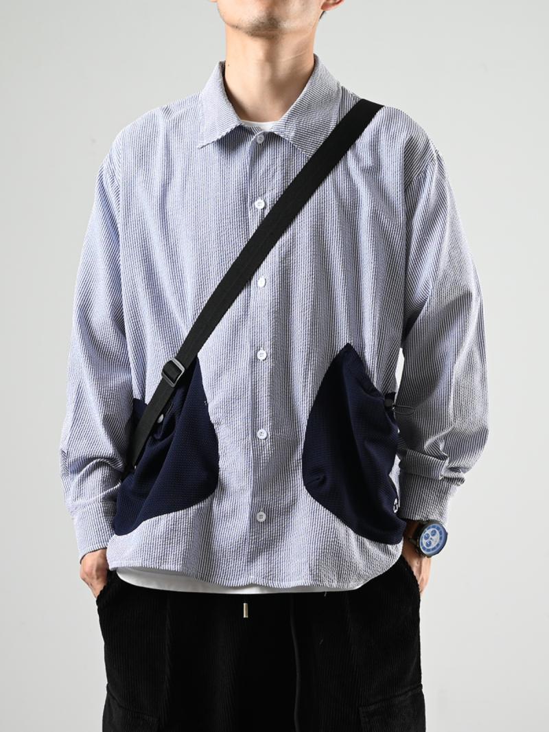 XGI trendy brand versatile new striped casual long-sleeved shirt men's autumn loose versatile shirt jacket men's clothing
