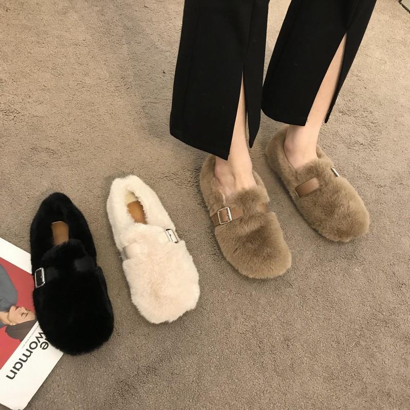 毛毛鞋女冬外穿厚底加絨水貂毛一腳蹬豆豆鞋保暖仙女孕婦棉瓢單鞋