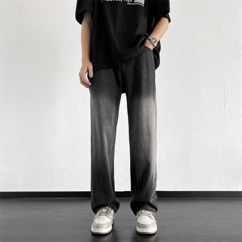 American retro gradient jeans men's summer ins fashion brand loose straight high street handsome wide leg long pants