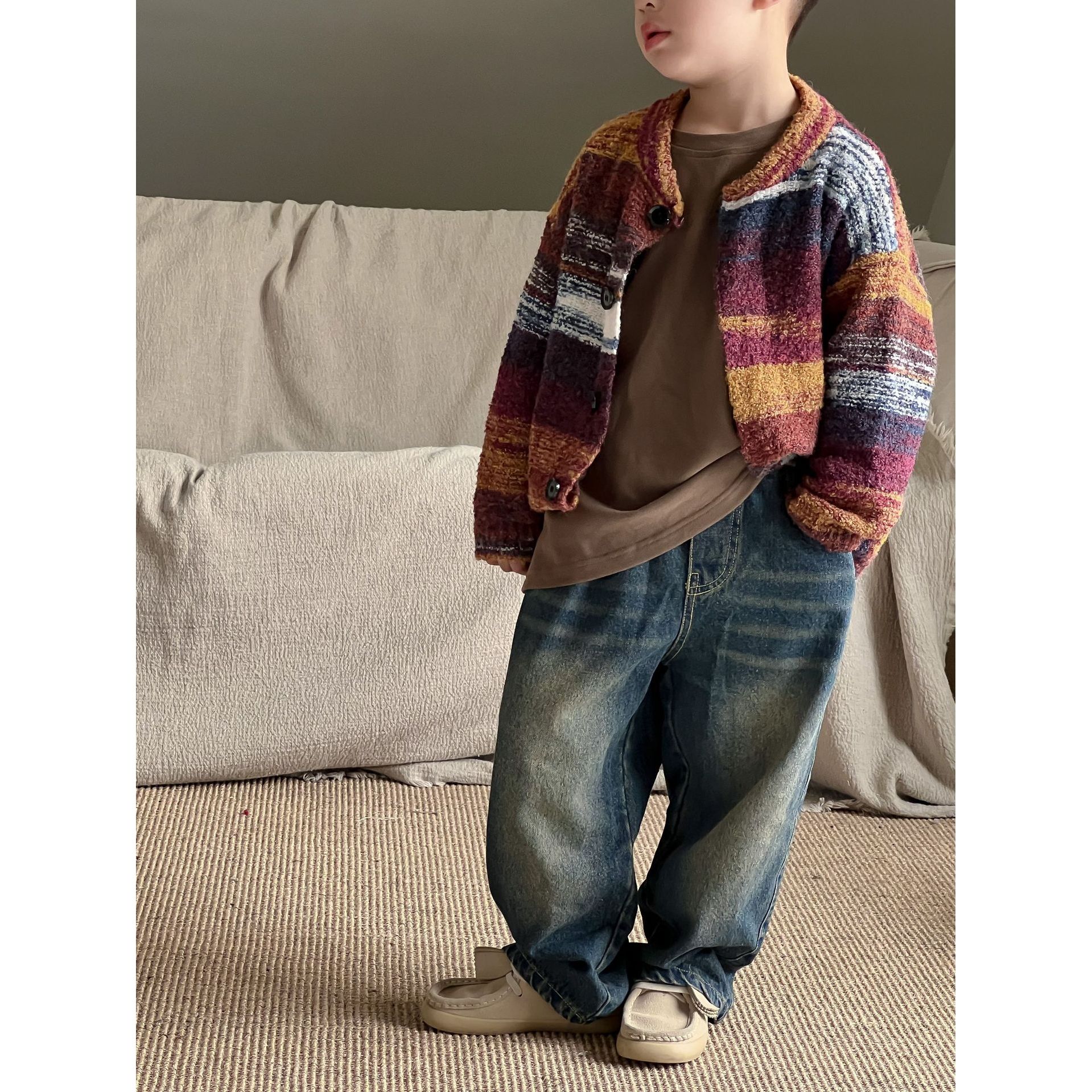  Autumn Boys American Retro Distressed Denim Trousers Baby Children European and American Trend Cool Straight Casual Pants