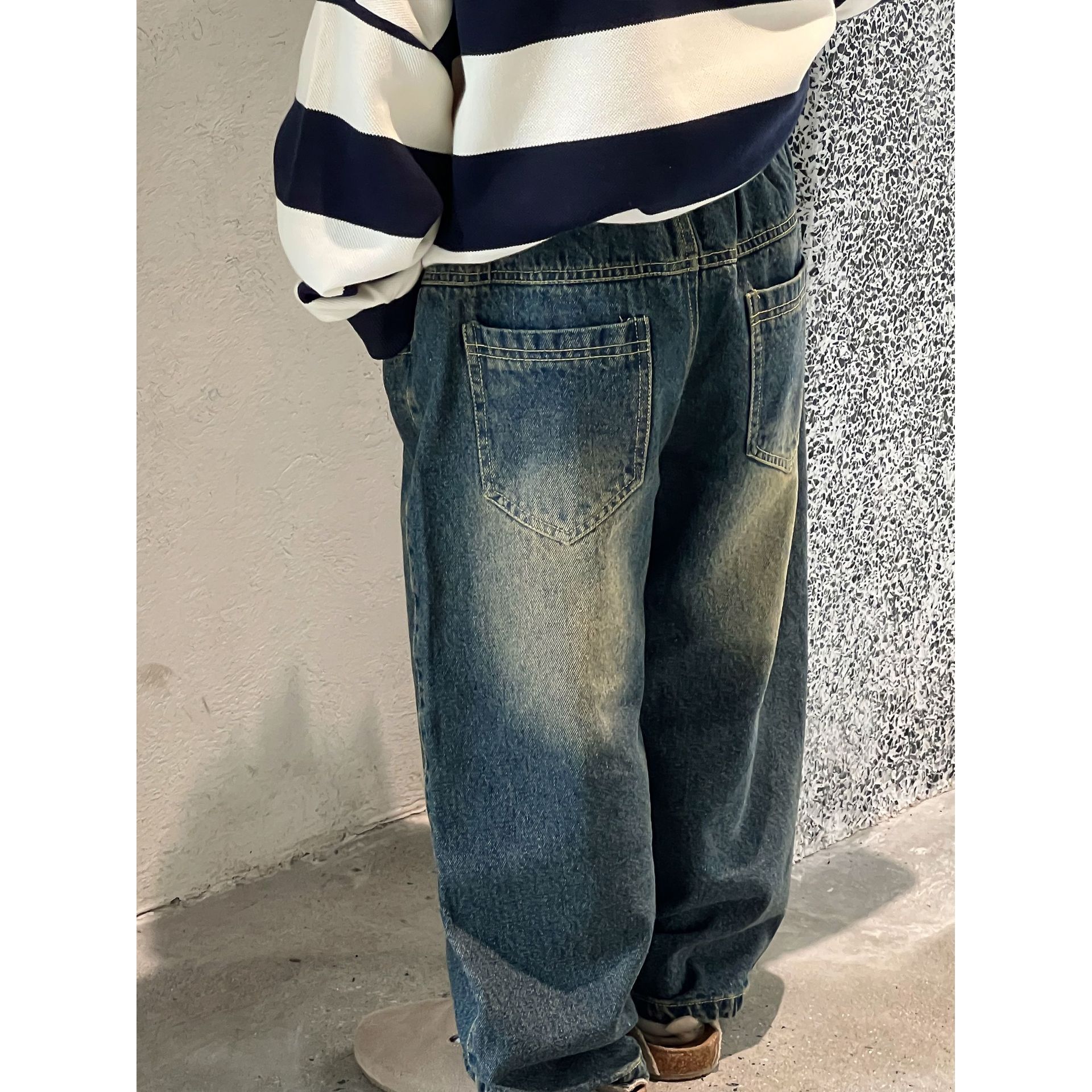  Autumn Boys American Retro Distressed Denim Trousers Baby Children European and American Trend Cool Straight Casual Pants