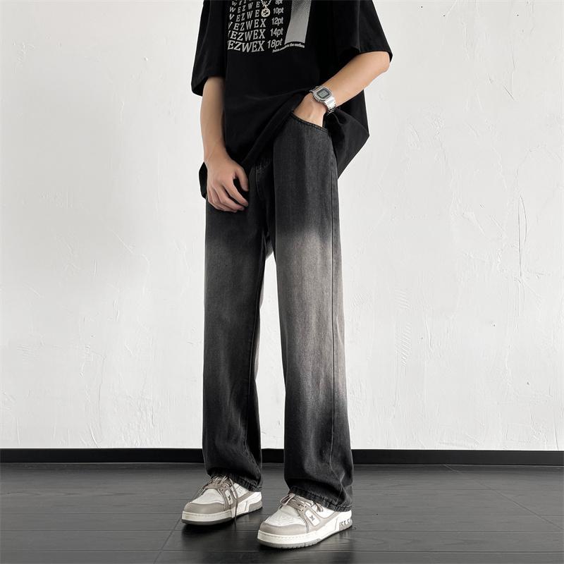 American retro gradient jeans men's summer ins fashion brand loose straight high street handsome wide leg long pants
