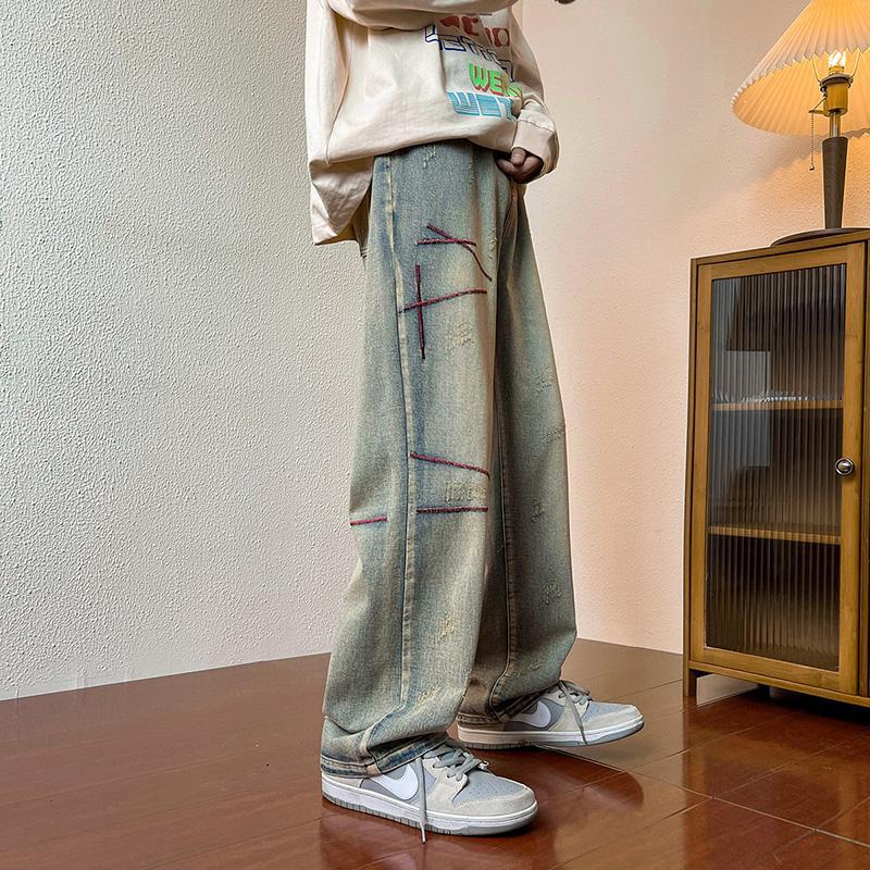 190 tall yellow mud jeans men's extended summer American loose straight ins high street fashion brand vibe pants