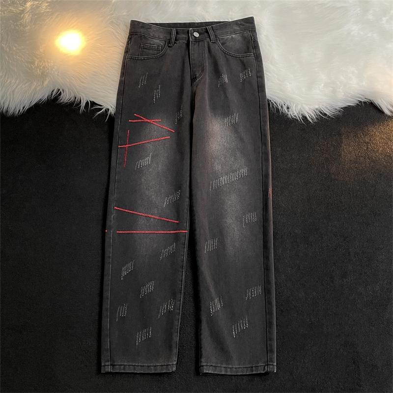 European and American vibe jeans for men in spring and autumn trendy brand high street retro casual straight pants design wide-leg long pants