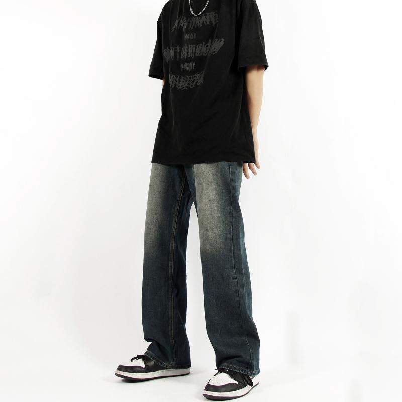 High street retro jeans men's trendy brand INS loose straight oversize casual floor-length wide-leg work pants