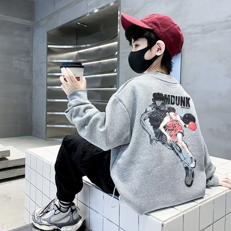 Boys' long-sleeved shirts for autumn 2023 baby autumn children's sweatshirts autumn tops Korean style Western-style middle-aged children's Internet celebrities