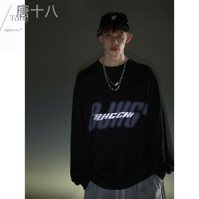 唐十八春秋季美式麂皮絨圓領衛衣男女寬鬆潮牌情侶裝休閒長袖上衣