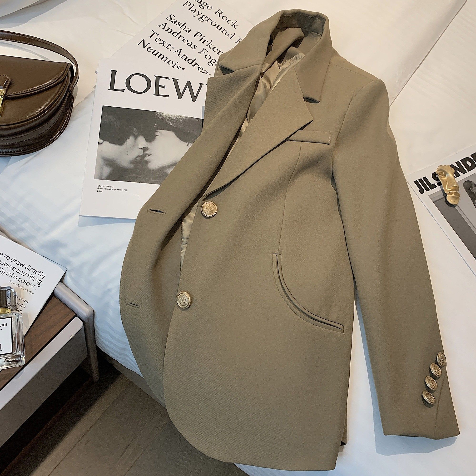 Brown suit jacket for women with high-end sense 2023 autumn new Korean style temperament casual goddess style small suit