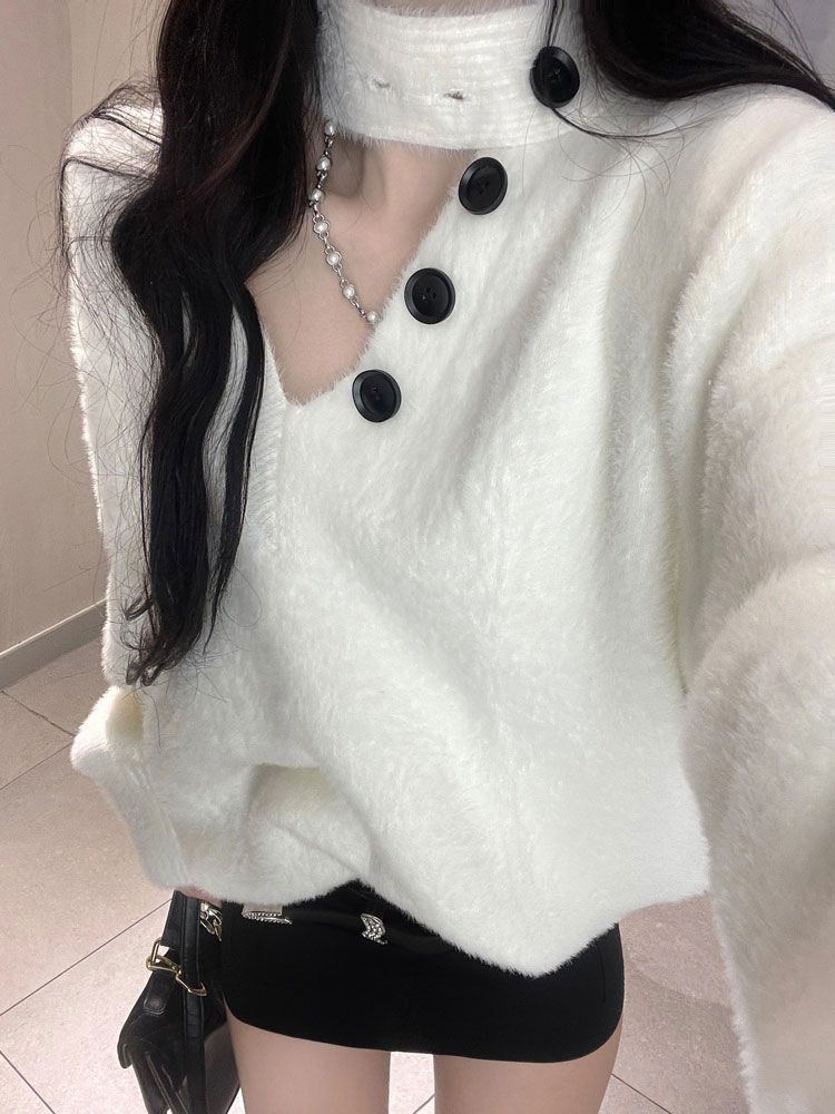 溫柔風V領毛衣女秋冬新款寬鬆慵懶設計感小眾軟糯針織衫上衣