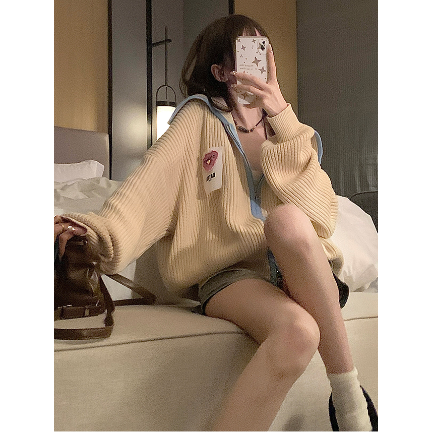 春秋季寬鬆新款針織外套女小個子學院風拉鏈開衫小眾百搭設計感