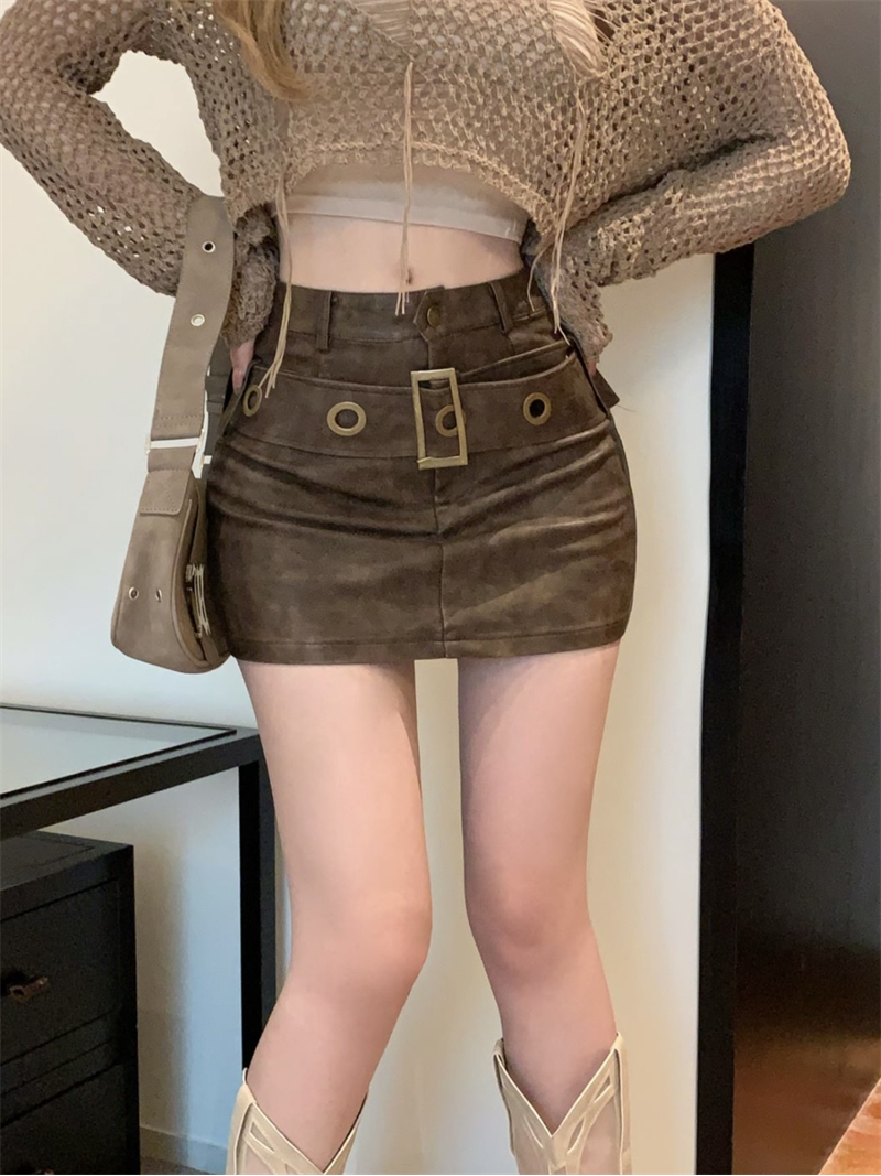 美式復古pu皮裙半身裙女秋季高腰辣妹風裙子性感緊身a字包臀短裙