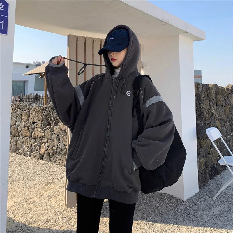 100%重磅純棉高街oversize小眾衛衣外套女2023春秋薄款棒球服寬鬆