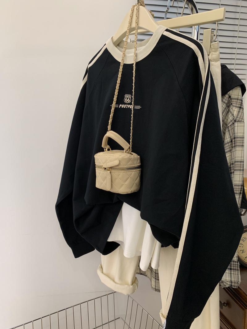 Black American retro pullover hooded sweatshirt for women to wear spring and autumn lazy style ins round neck long sleeve trendy brand autumn