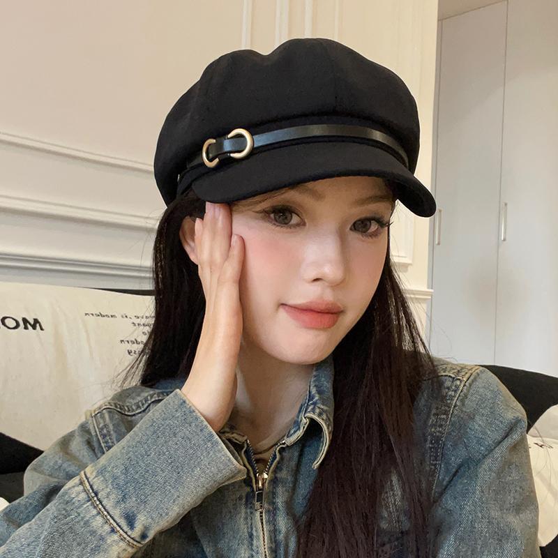 Japanese octagonal beret women's spring and autumn retro newsboy hat casual all-match black hat otaku same style