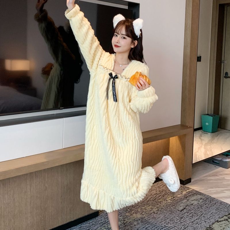 長毛絨裙女加肥大碼200斤胖mm寬鬆秋冬新款睡衣法蘭絨長袖家居服