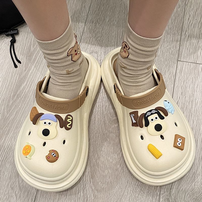 可愛洞洞鞋女夏學生外穿少女心網紅防滑厚底沙灘踩屎感包頭半拖鞋