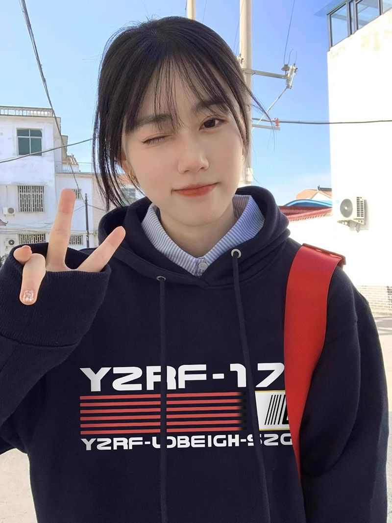 100%重磅純棉美式復古衛衣女潮牌小眾設計感寬鬆連帽2023春秋薄款
