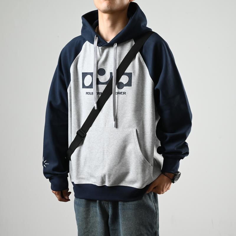 XGI Japanese retro heavyweight sweatshirt for men in spring and autumn color matching loose hooded raglan sleeve top pullover jacket trendy