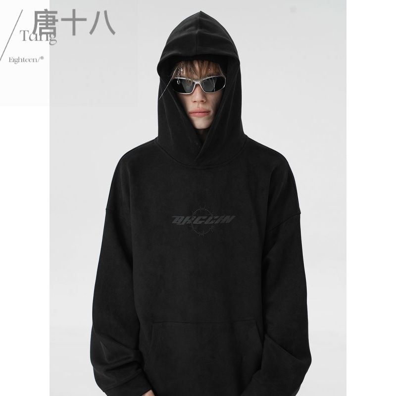 唐十八原創LOGO連帽衛衣男女春秋款潮牌麂皮絨美式復古情侶外套朝