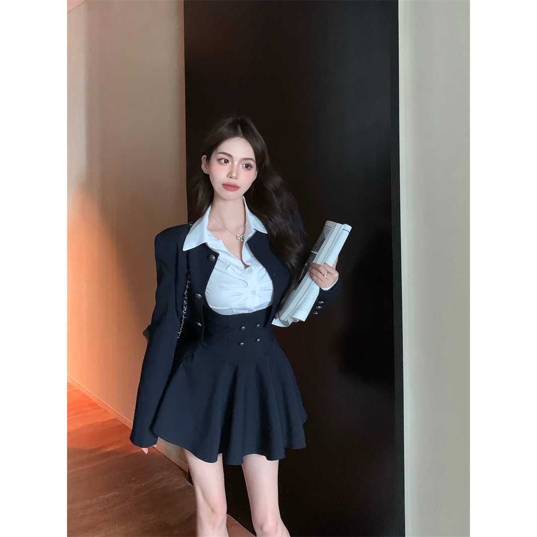 College style suit shirt suspender skirt short skirt women's autumn clothing with a complete suit jacket hot girl three-piece suit