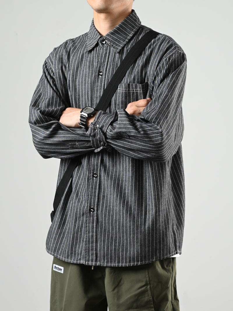 XGI retro striped long-sleeved shirt men's fashion brand street trend loose couple casual autumn shirt jacket trend