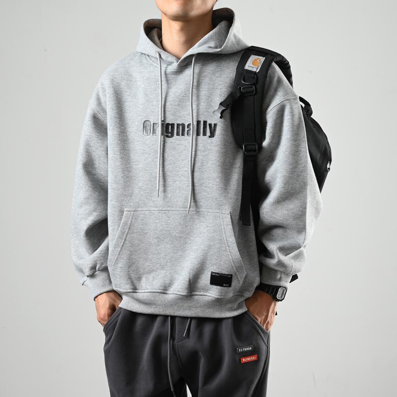 XGI Japanese retro simple casual letter printed hooded sweatshirt for men and women loose and versatile bottoming pullover top